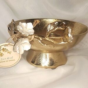 Trinket Gold Tone Decorative Bowl with Cherry Blossom Accents